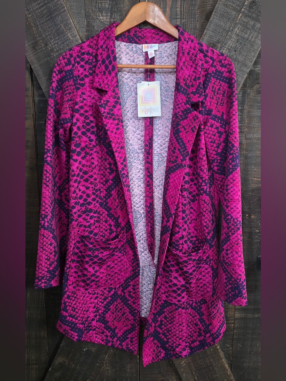 NWT Lularoe Fuchsia Snake-Print Open Blazer Jacket Small